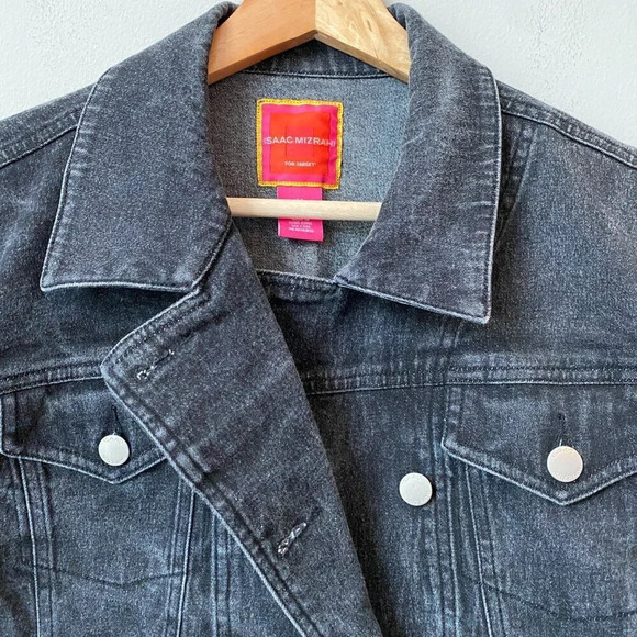 Isaac Mizrahi for Target Women's Medium Double Breasted Black Denim Jean Jacket - Picture 6 of 16